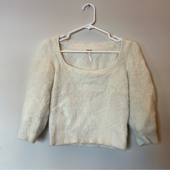 Free People Moonbeam 3/4 Puff Sleeve Pullover Pullover Ivory Small - Picture 1 of 4